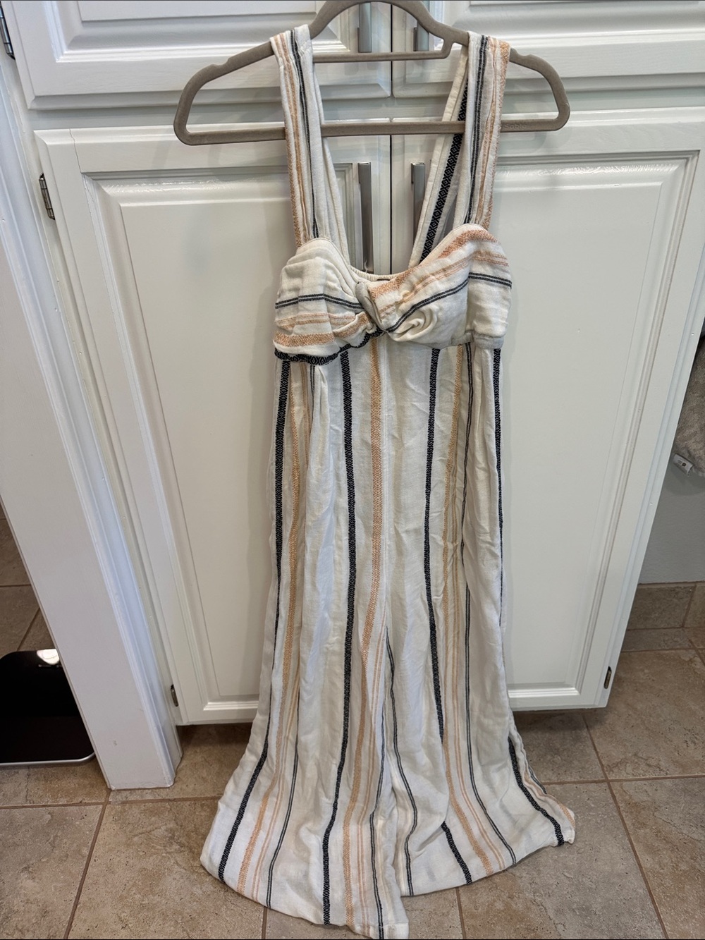 Free People Cream Jumpsuit with Tan and Black Stripes